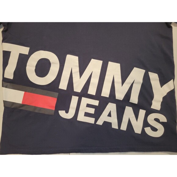 Vintage Tommy Jeans Classic Flag Logo T-Shirt Blue Mens Size M Large Spelled Out - Picture 2 of 6